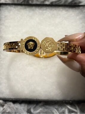Versace Inspired Gold-Tone Bangle Bracelet